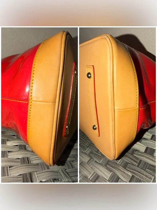 Dooney & Bourke Patent Leather Top Handle Satchel in Red Orange - Leather trim - Picture 5 of 16